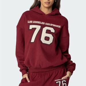 Edikted 76 Cali Hoodie Burgundy Womens Medium Cotton Blend Sweatshirt